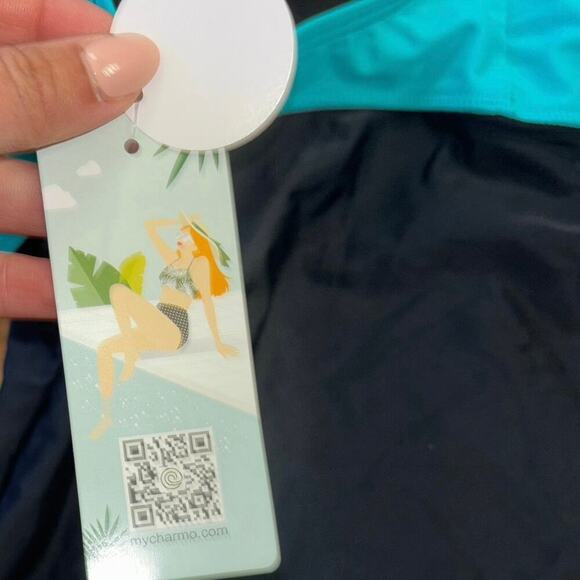 NWT My Charmo UPF 50 Conservative Black Blue Swimsuit Women’s L Beach Summer - Picture 9 of 13